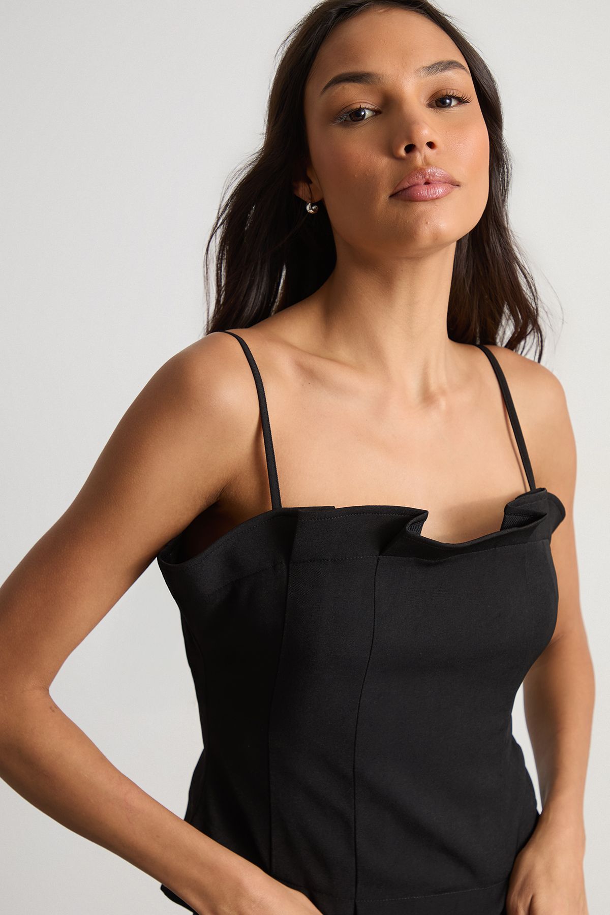 Warehouse Pleated Detail Bandeau Fitted Body Top Black image 1
