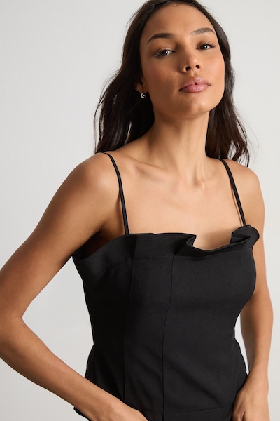 Warehouse Pleated Detail Bandeau Fitted Body Top Black