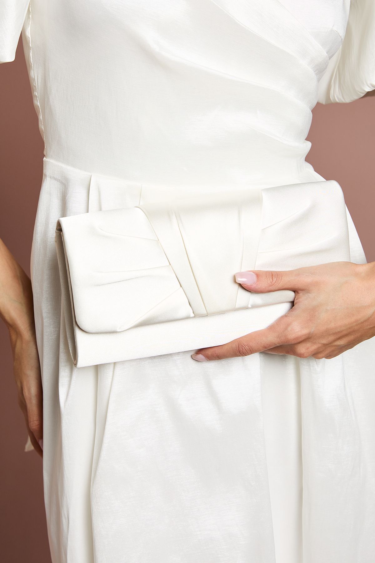 Coast Bridal Emma Satin Detail Chain Clutch Bag Ivory image 2