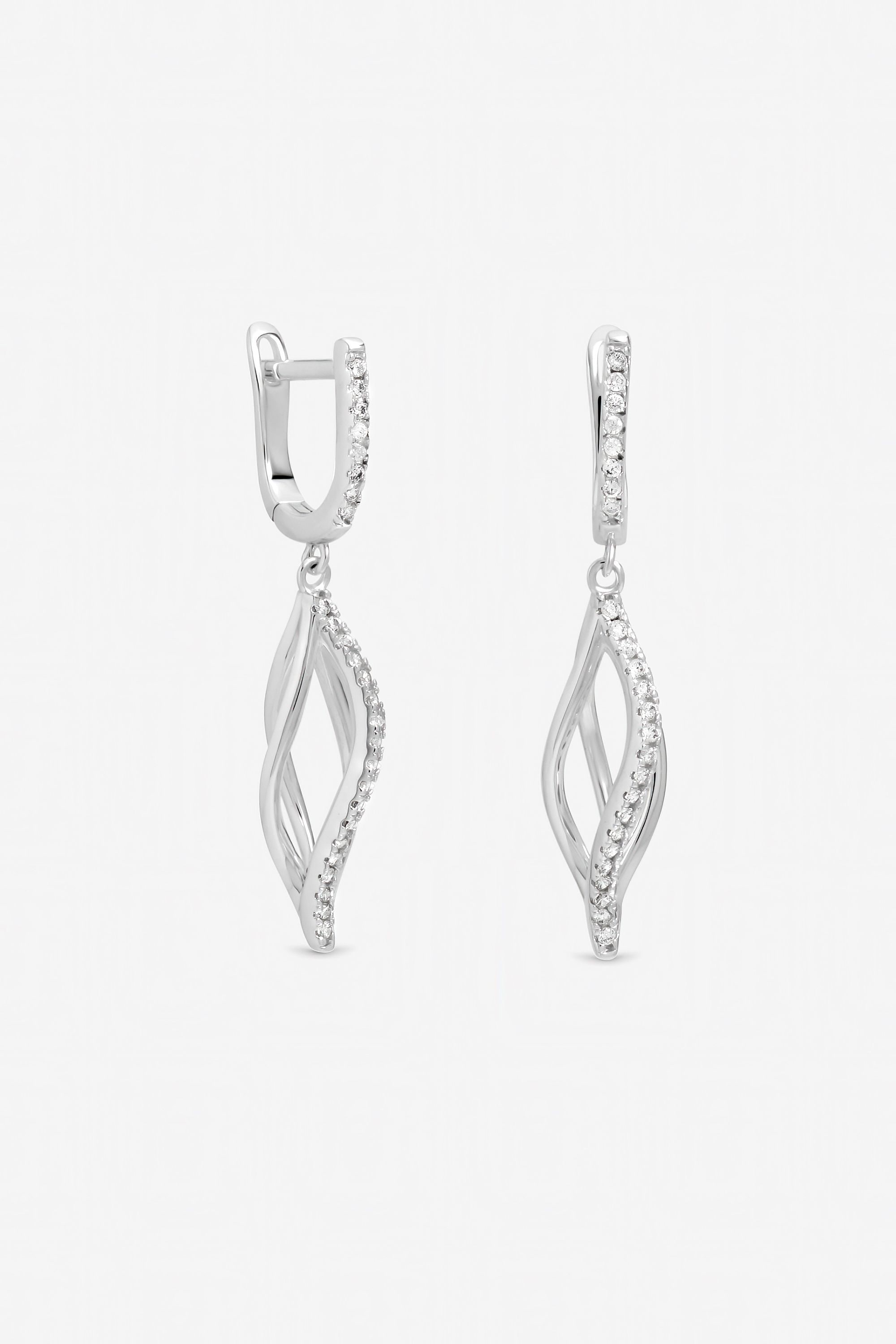 Inicio Sterling Silver Plated Pave Twist Cage Drop Earrings - Gift Pouch