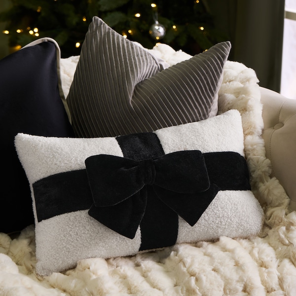 OHS Bow Wrapped Boucle Throw Pillow Scatter Cushion