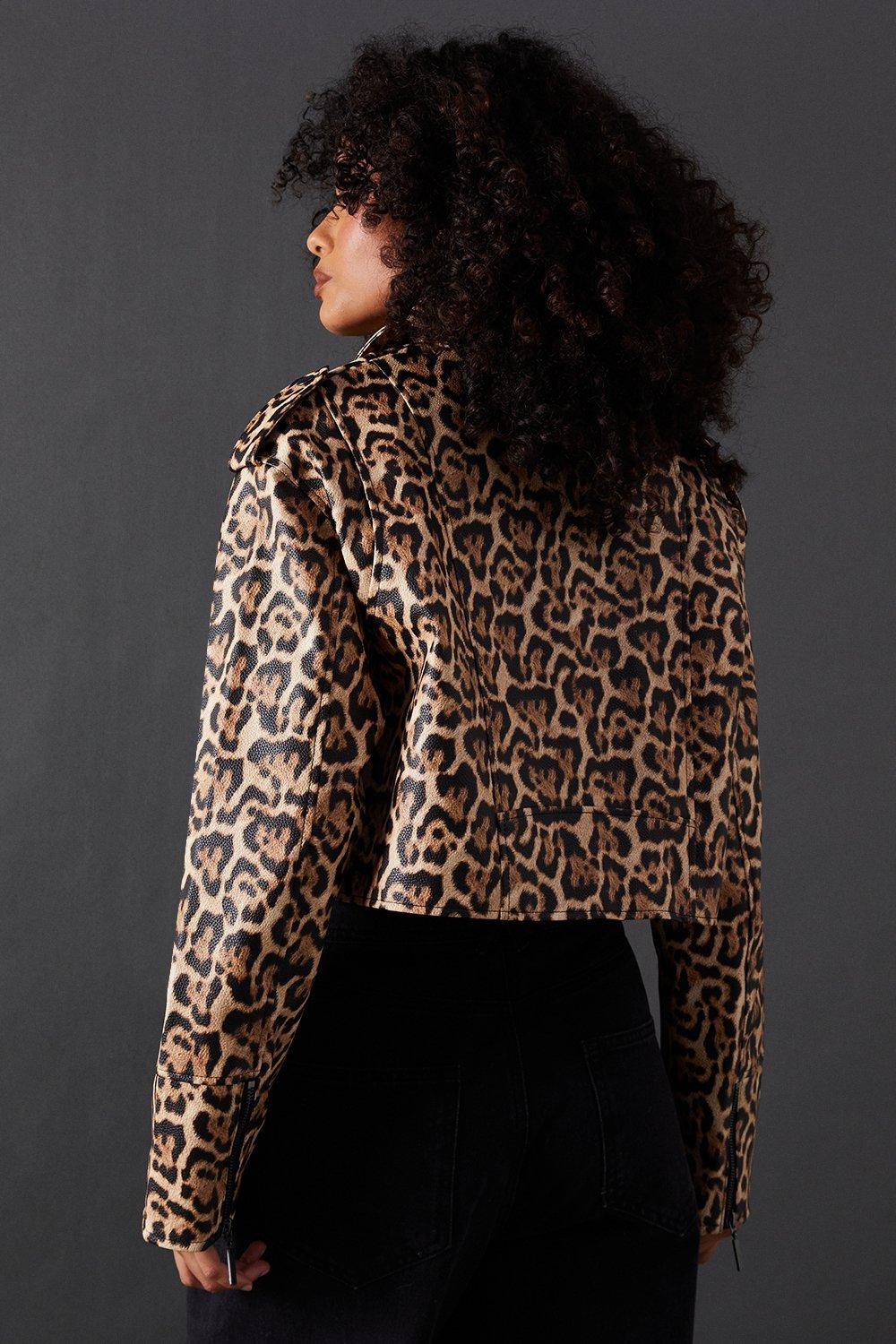Warehouse Animal Oversized Biker Jacket Leopard image 3