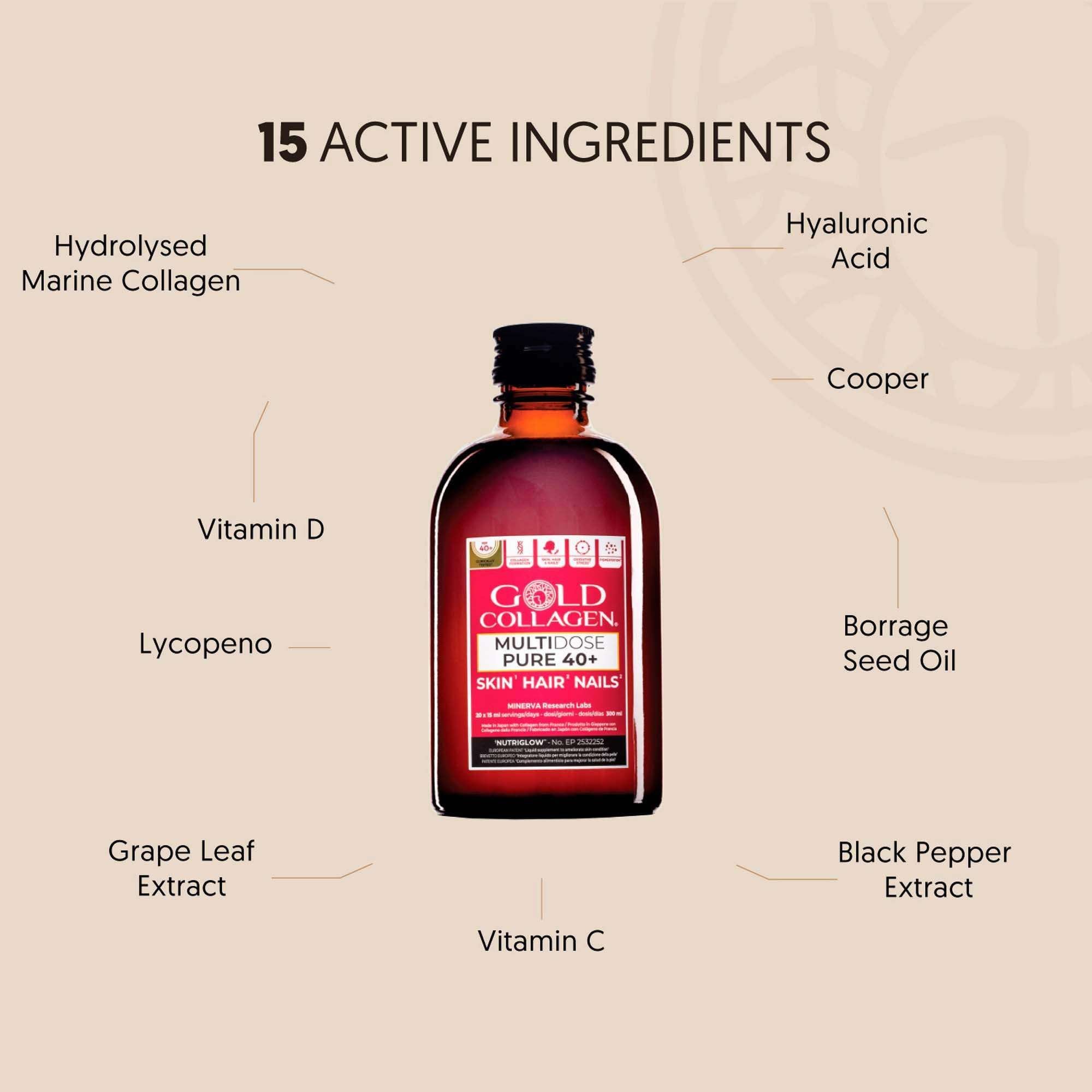 Gold Collagen Liquid Supplement Multidose Pure 40+ Liquid Supplement 20 x 15ml image 2