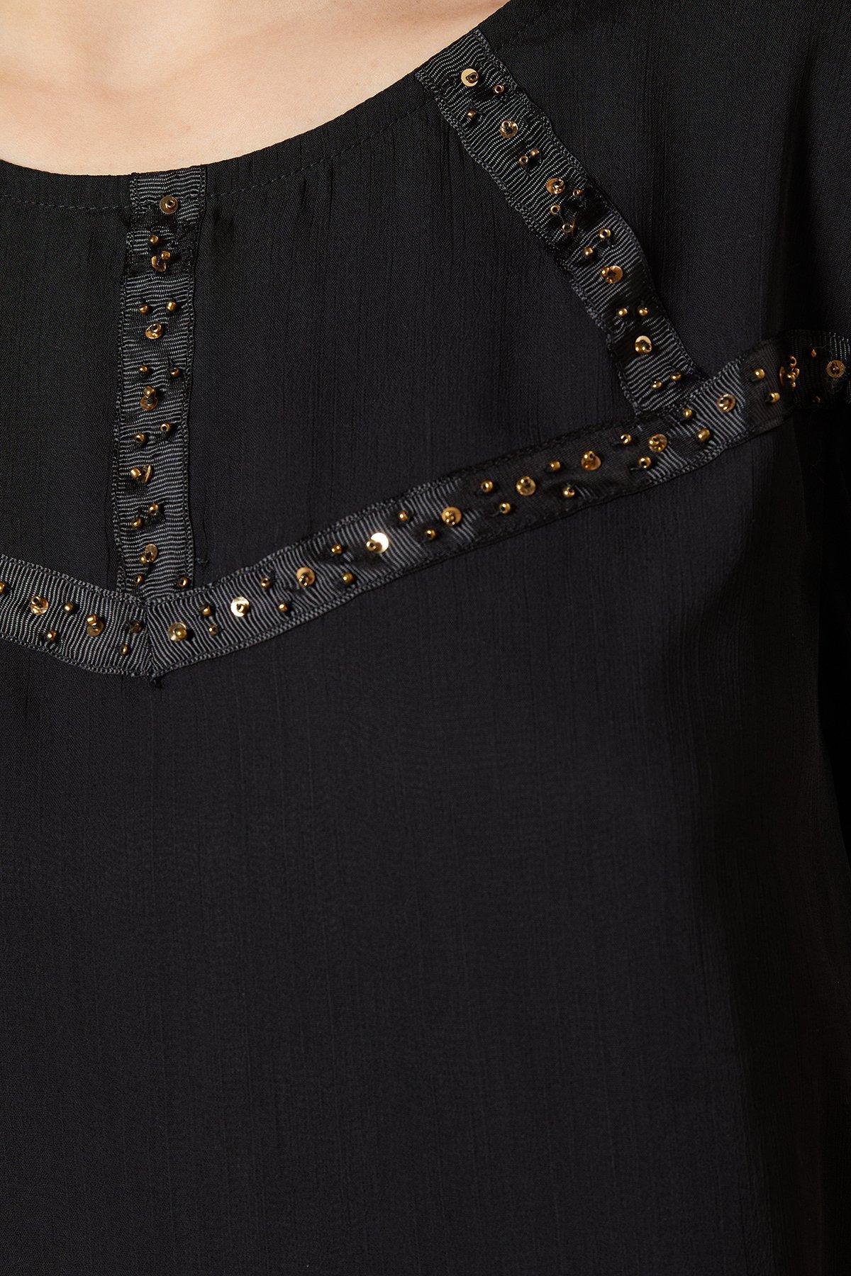 Oasis Hand Embellished Trim scoop Neck Half Sleeve Blouse Black image 5