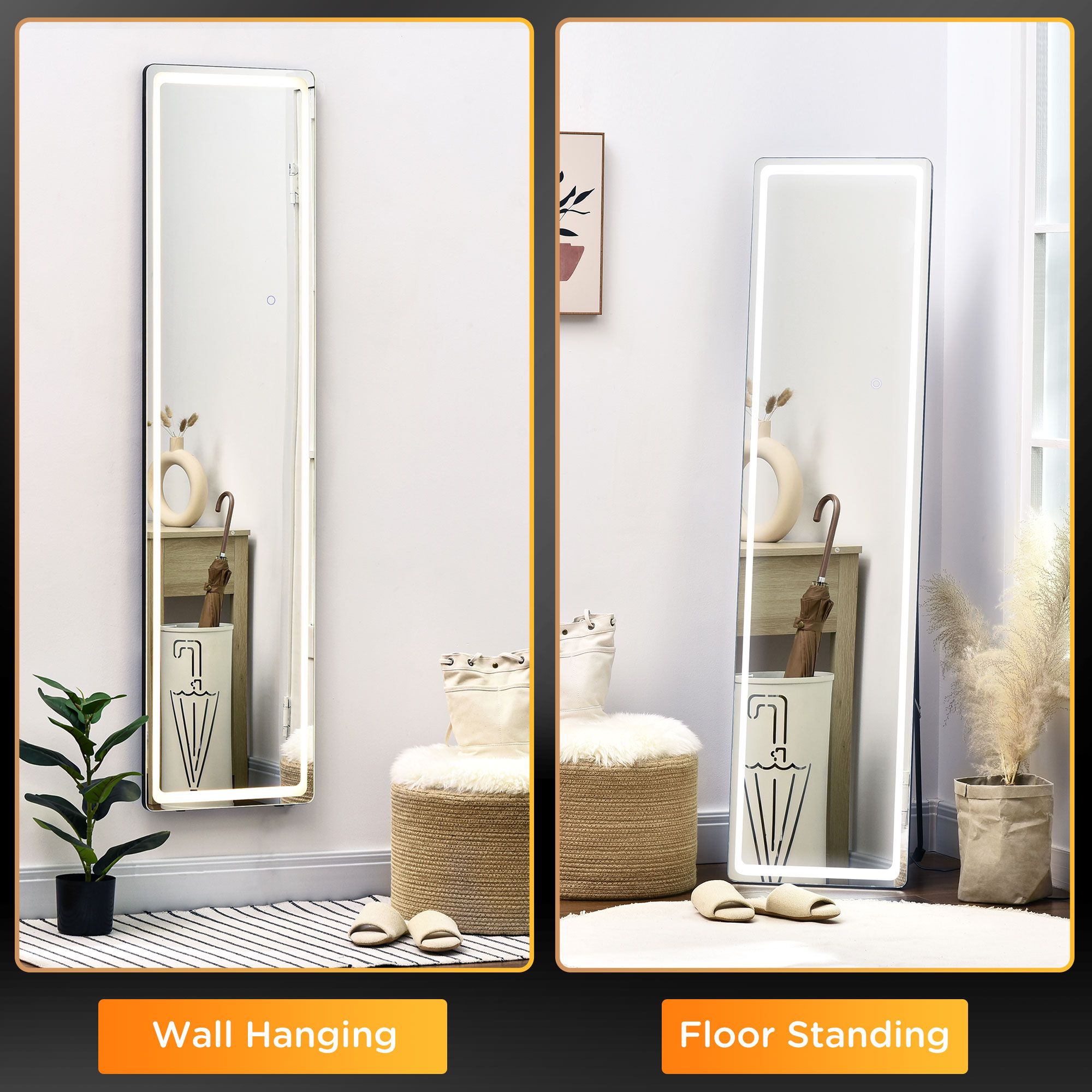 HOMCOM Full Length Mirror with LED Light Free Standing Floor Mirror Bedroom image 4