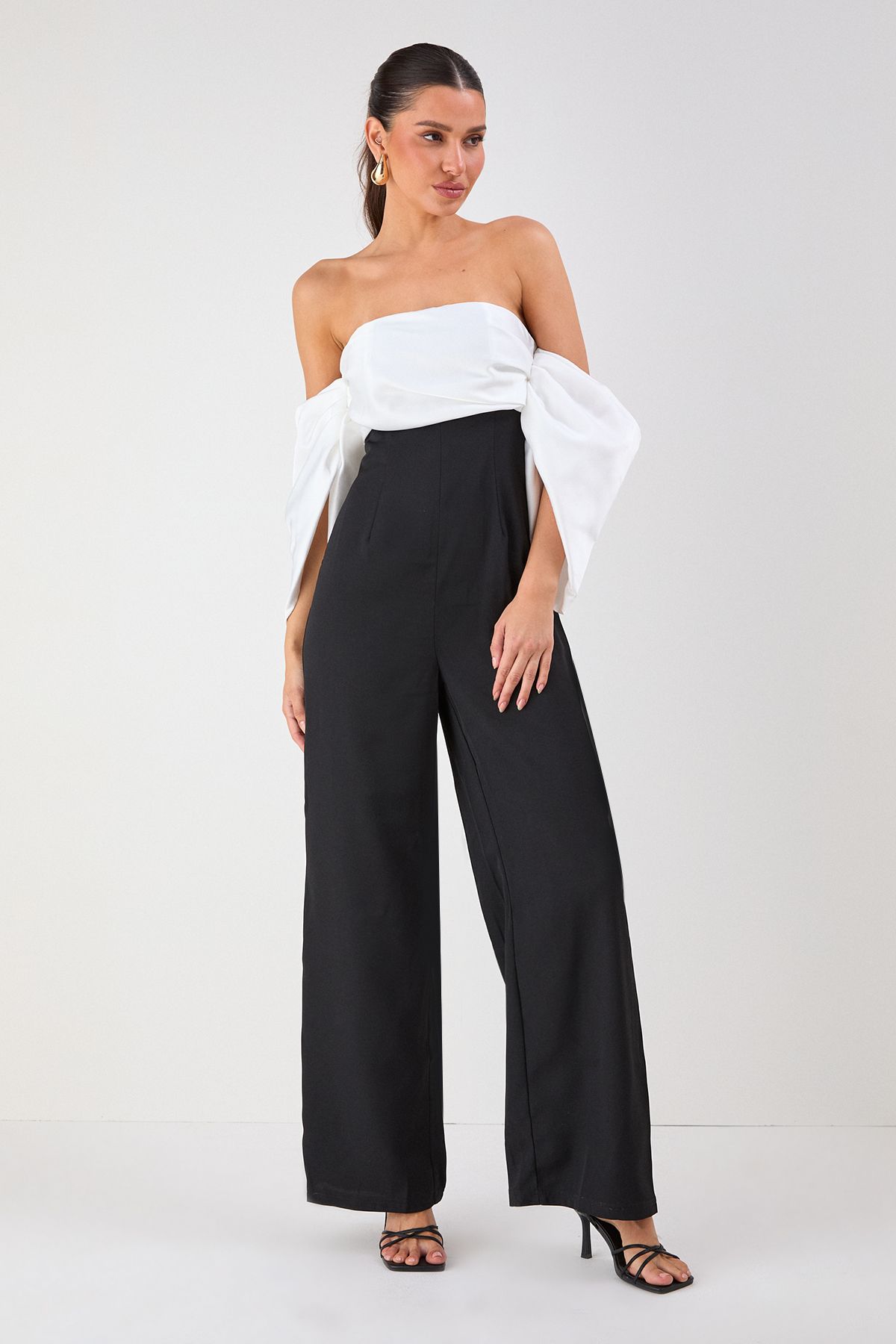 MissPap Bardot Volume Sleeve Wide leg Jumpsuit Black image 1