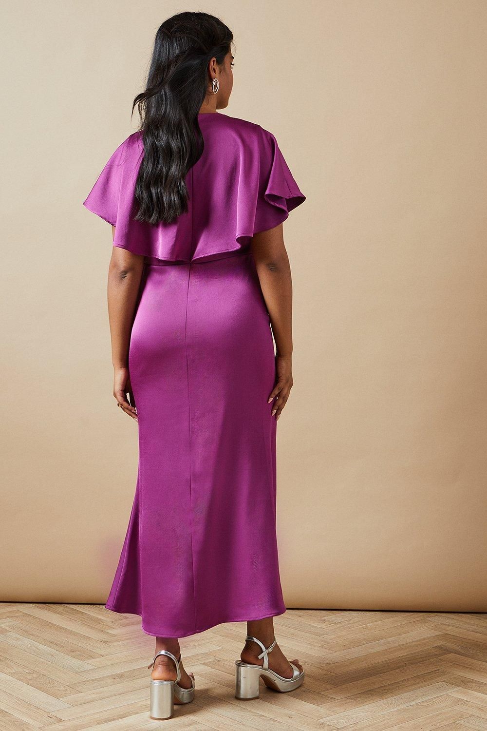 Oasis Occasion Tie Neck Satin Midi Dress Purple image 3