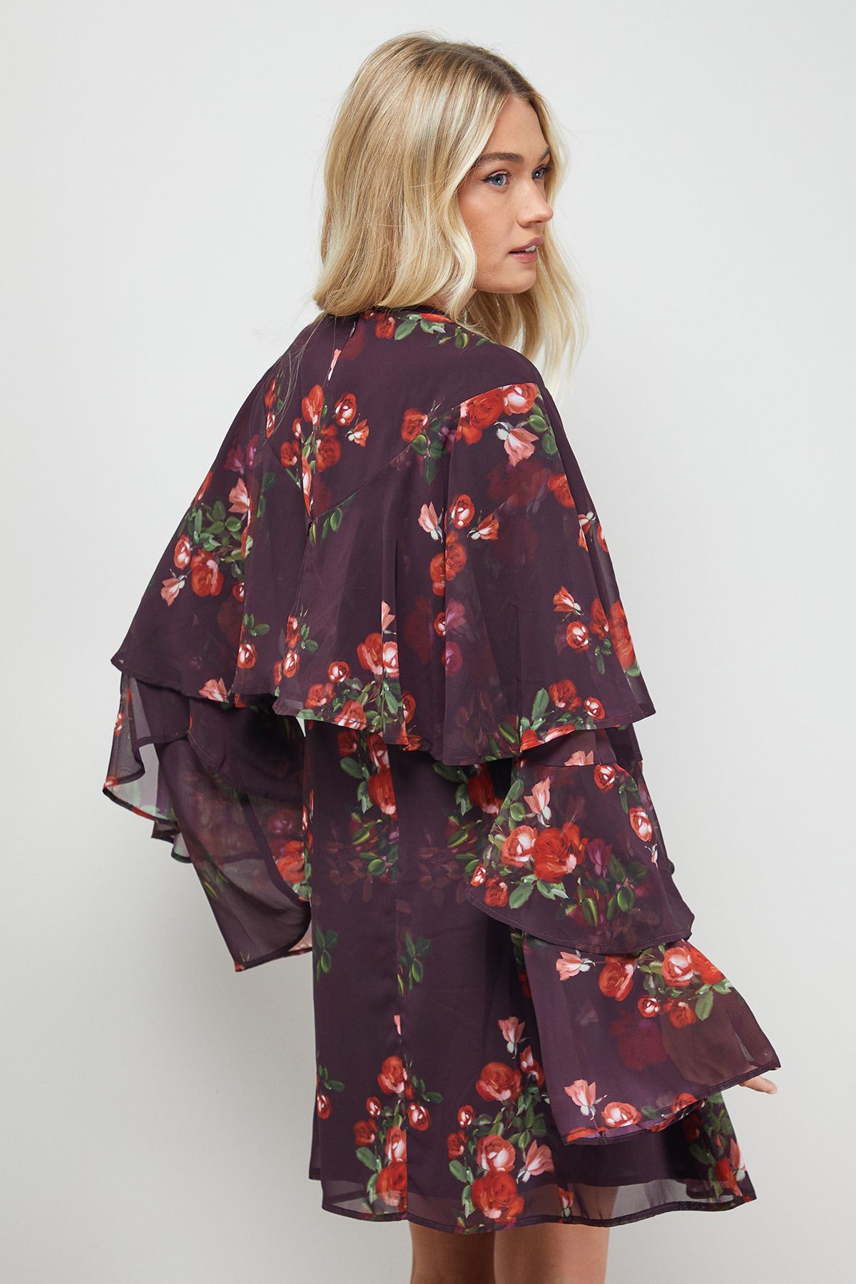 Oasis Ruffled Cape Sleeve Mini Dress Multi image 3