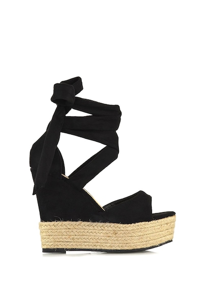 XY London 'Sansa' Tie Up Woven High Wedge Platform Heel Sandals