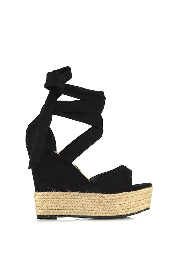 XY London 'Sansa' Tie Up Woven High Wedge Platform Heel Sandals