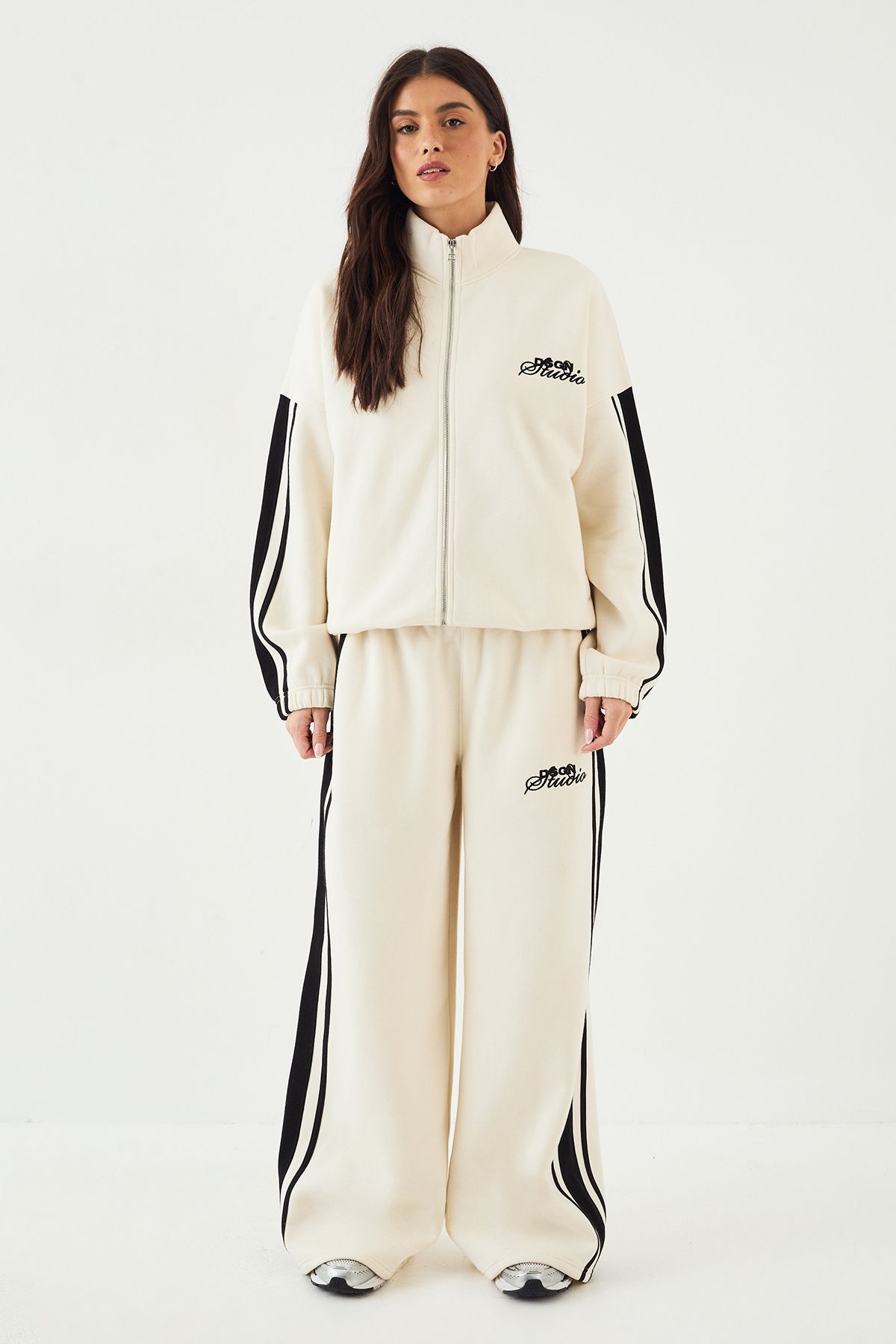 DSGN Studio DSGN Studio Side Stripe Funnel Neck Oversized Bomber Sweatshirt Cream image 5