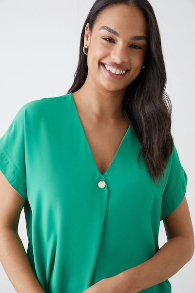 Dorothy Perkins Button Front Roll Sleeve Blouse Emerald
