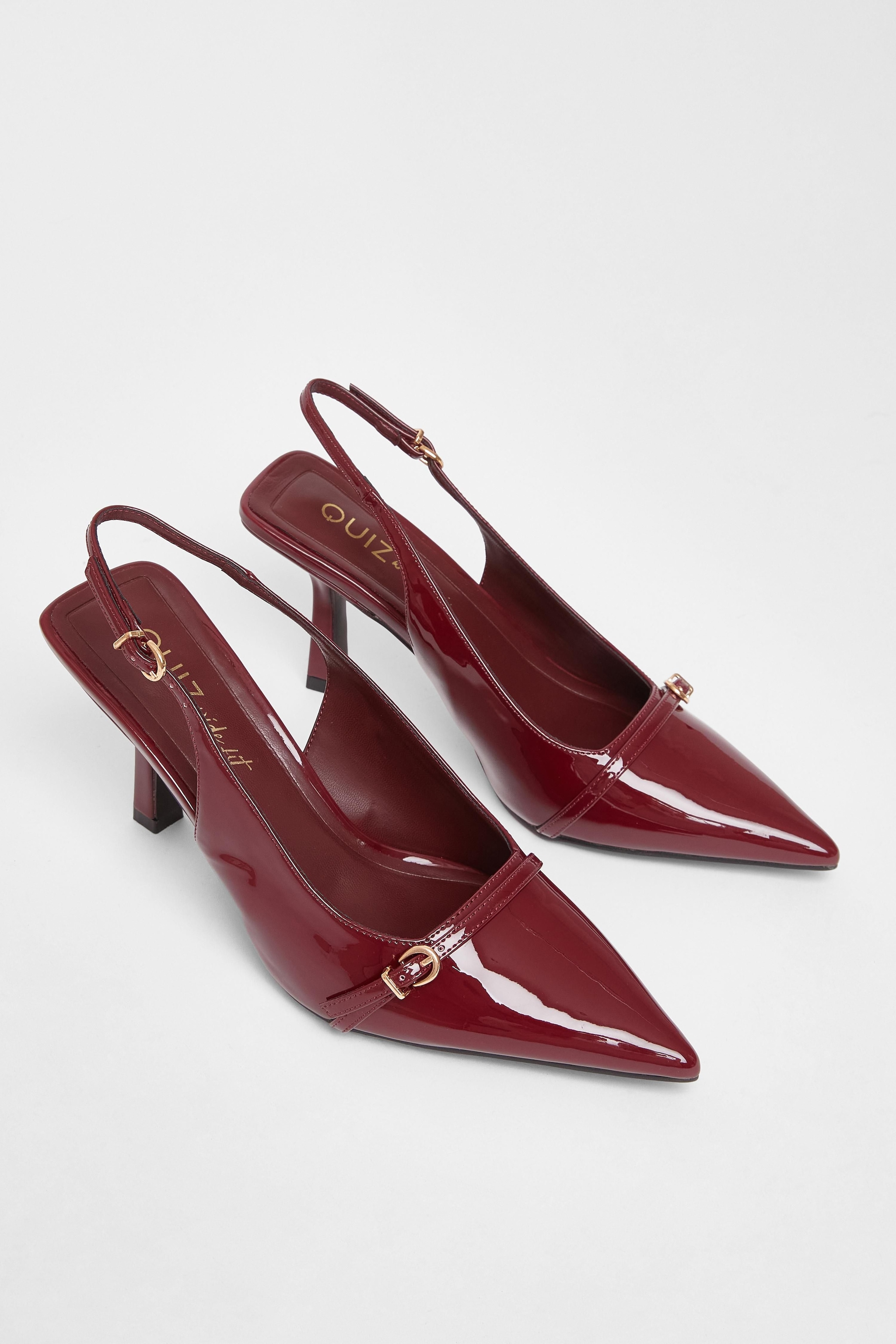 Quiz Burgundy Wide Fit Slingback Court Heels image 2