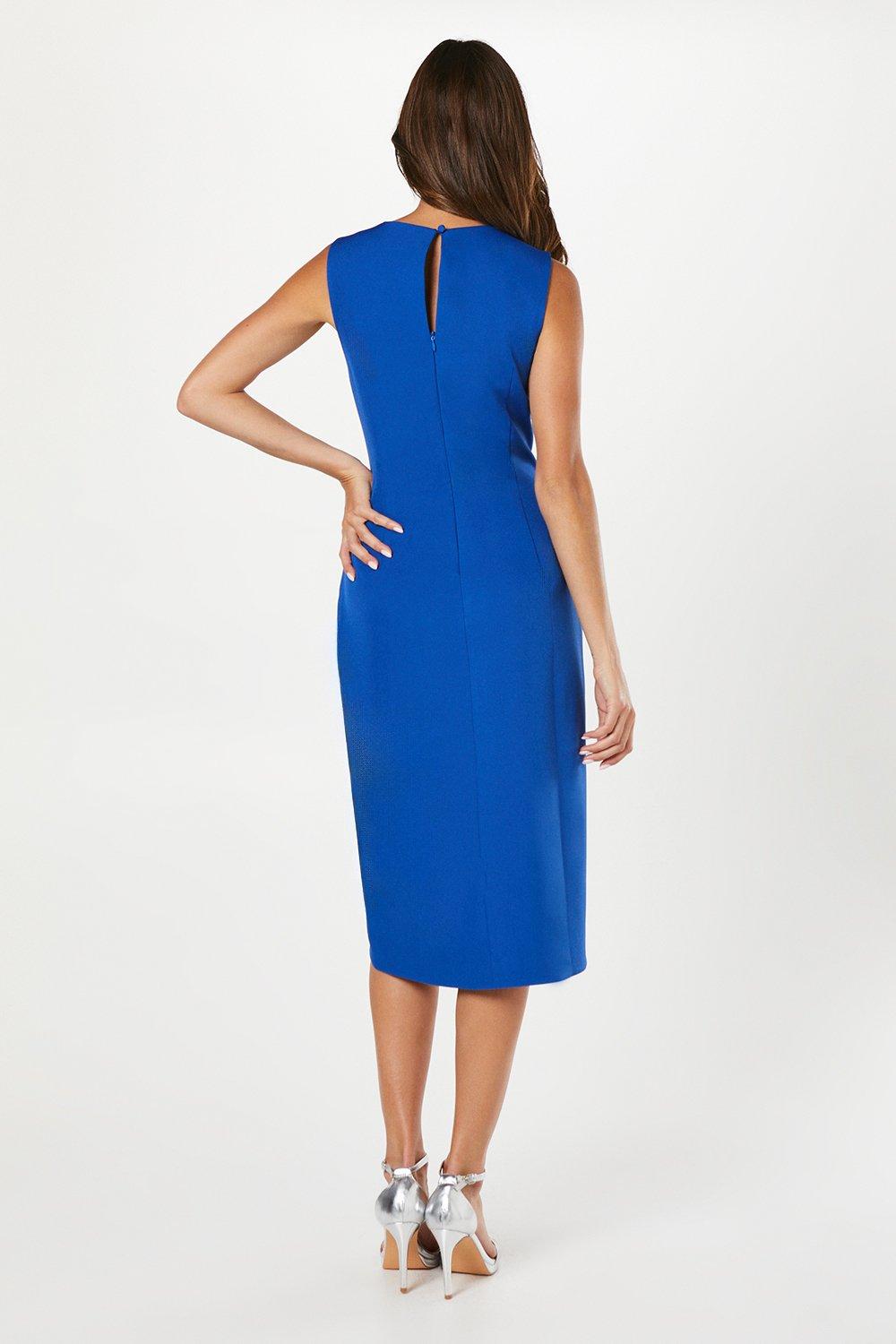 Coast Asymmetrical Fold Detail Wrap Pencil Dress Cobalt image 3