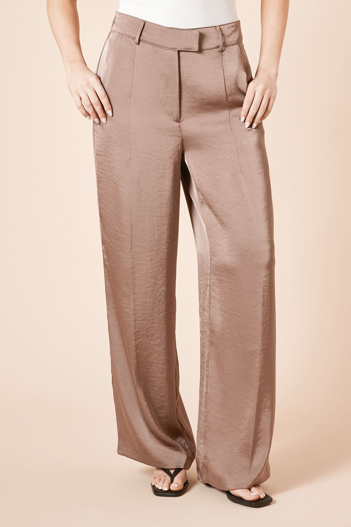 Dorothy Perkins Tailored Satin Straight Leg Trouser Taupe image 2