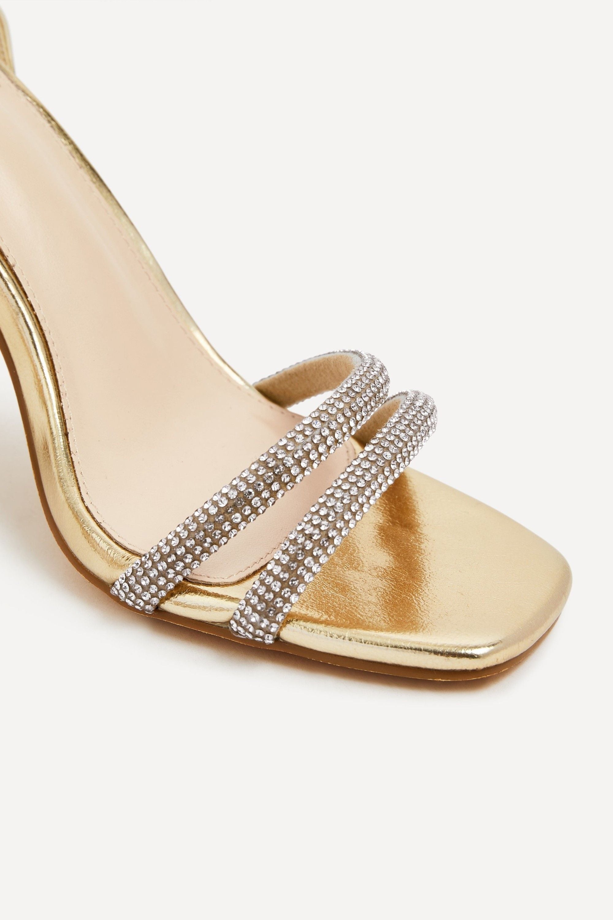 Linzi Imera Gold Faux Leather Double Diamante Strap Block Heeled Sandal image 5