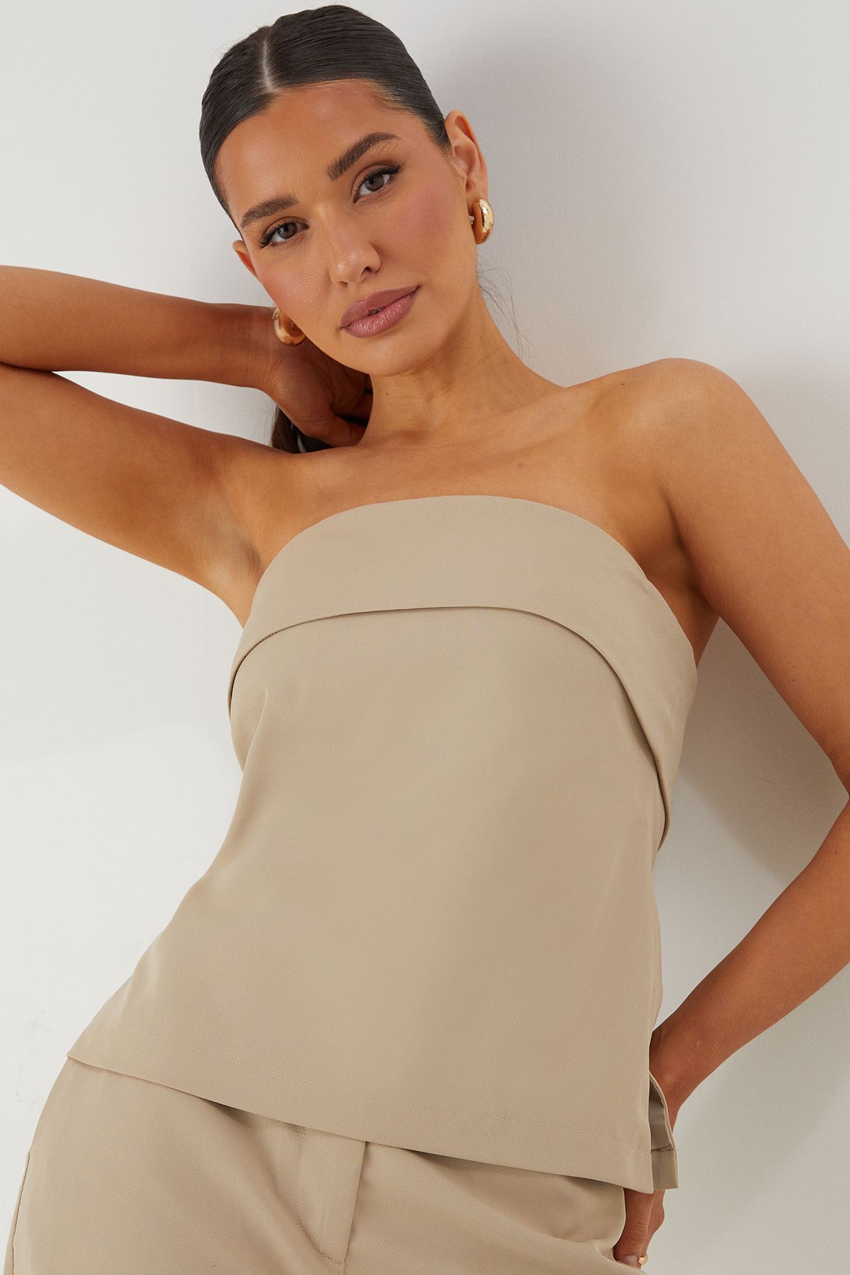 MissPap Tailored Bandeau Split Side Top Stone image 1