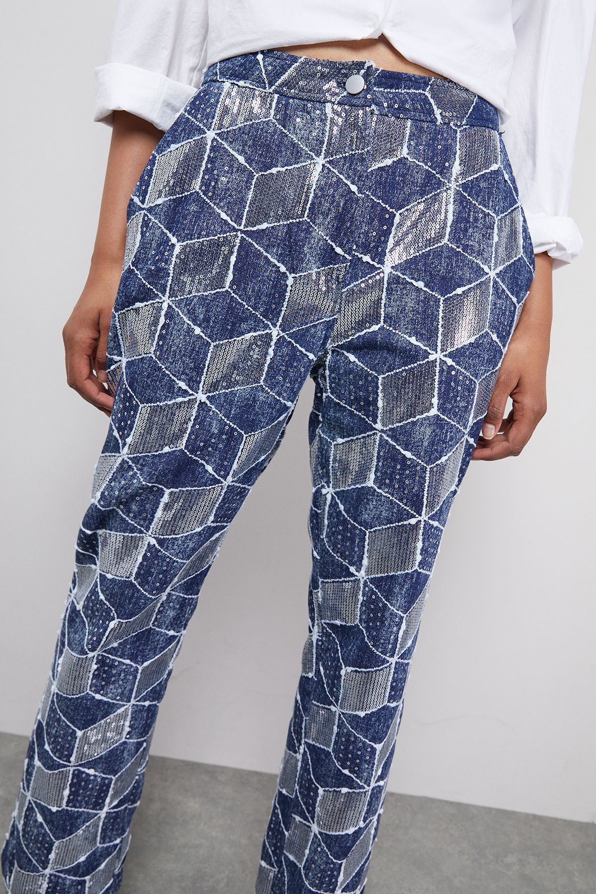 Warehouse Patterned Sequin Denim Jean Denim image 4