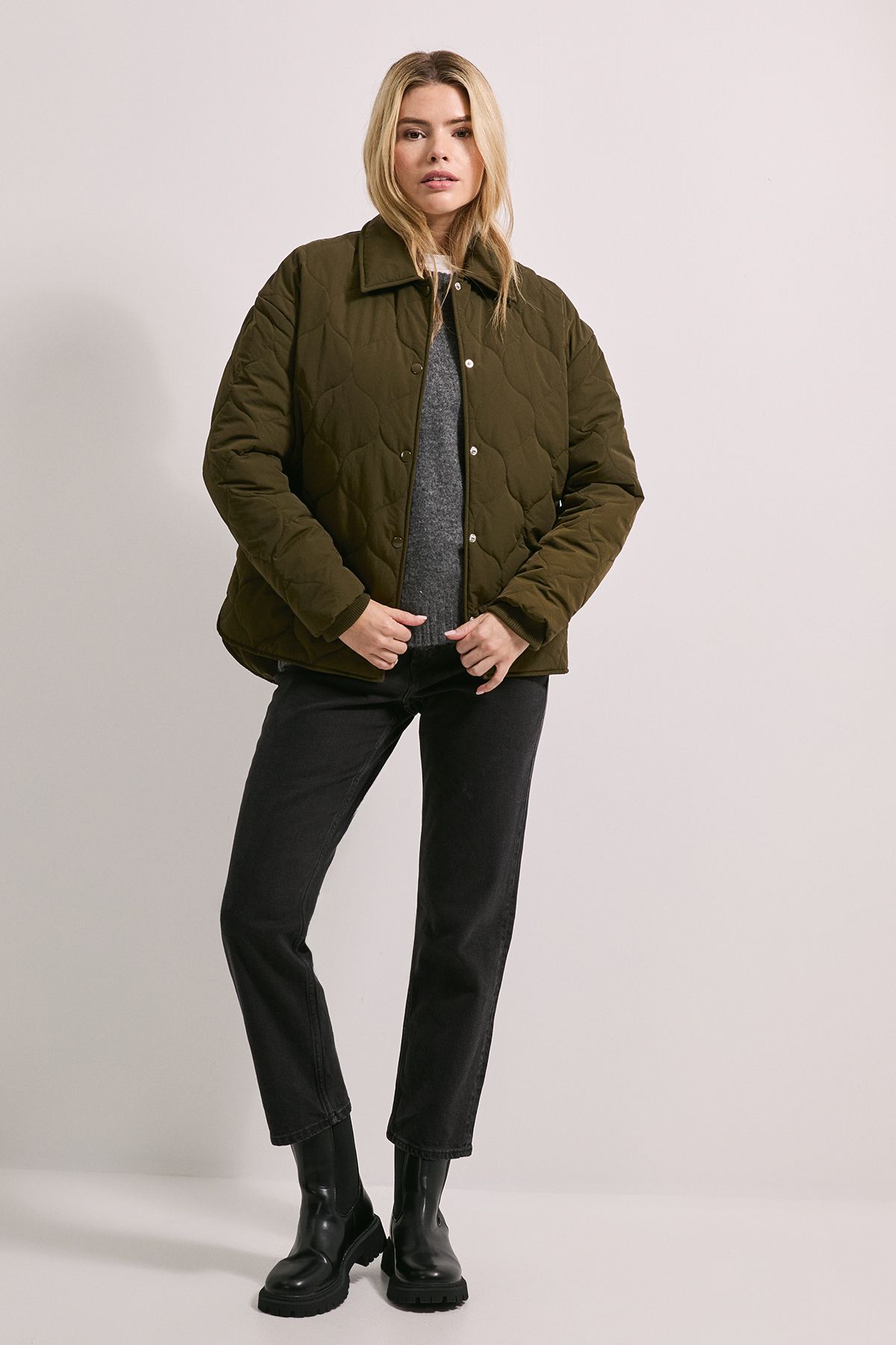 Dorothy Perkins Quilted Collared Jacket Olive image 2