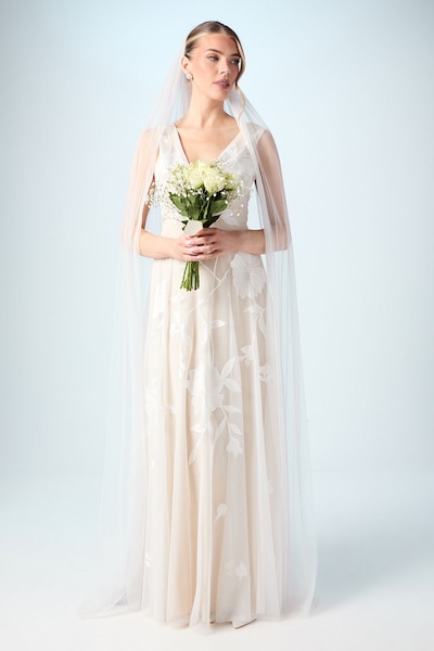 Coast Embroidered V Neck Wedding Dress With Contrast Lining Ivory