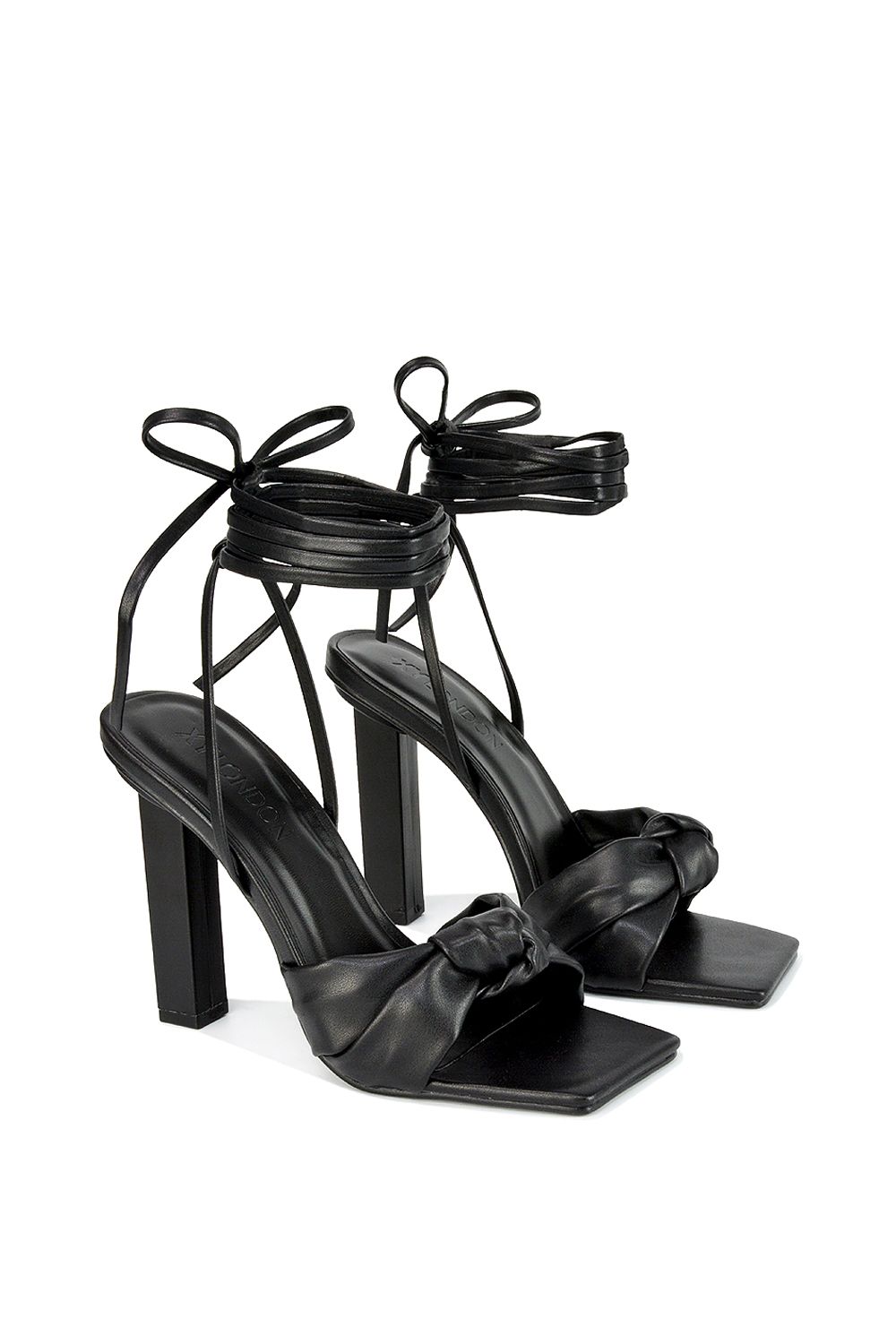 XY London 'Evelyn' Knot Detail Strappy Lace Up Square Toe Block High Heel Sandals image 2