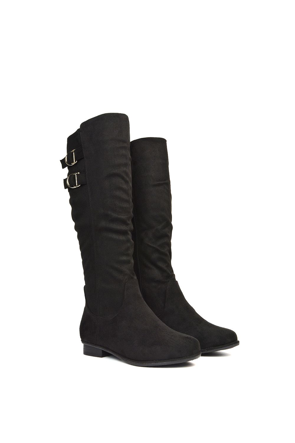 XY London 'Mia' Slouchy Flat Heel Knee High Boots With Buckle Detail image 4