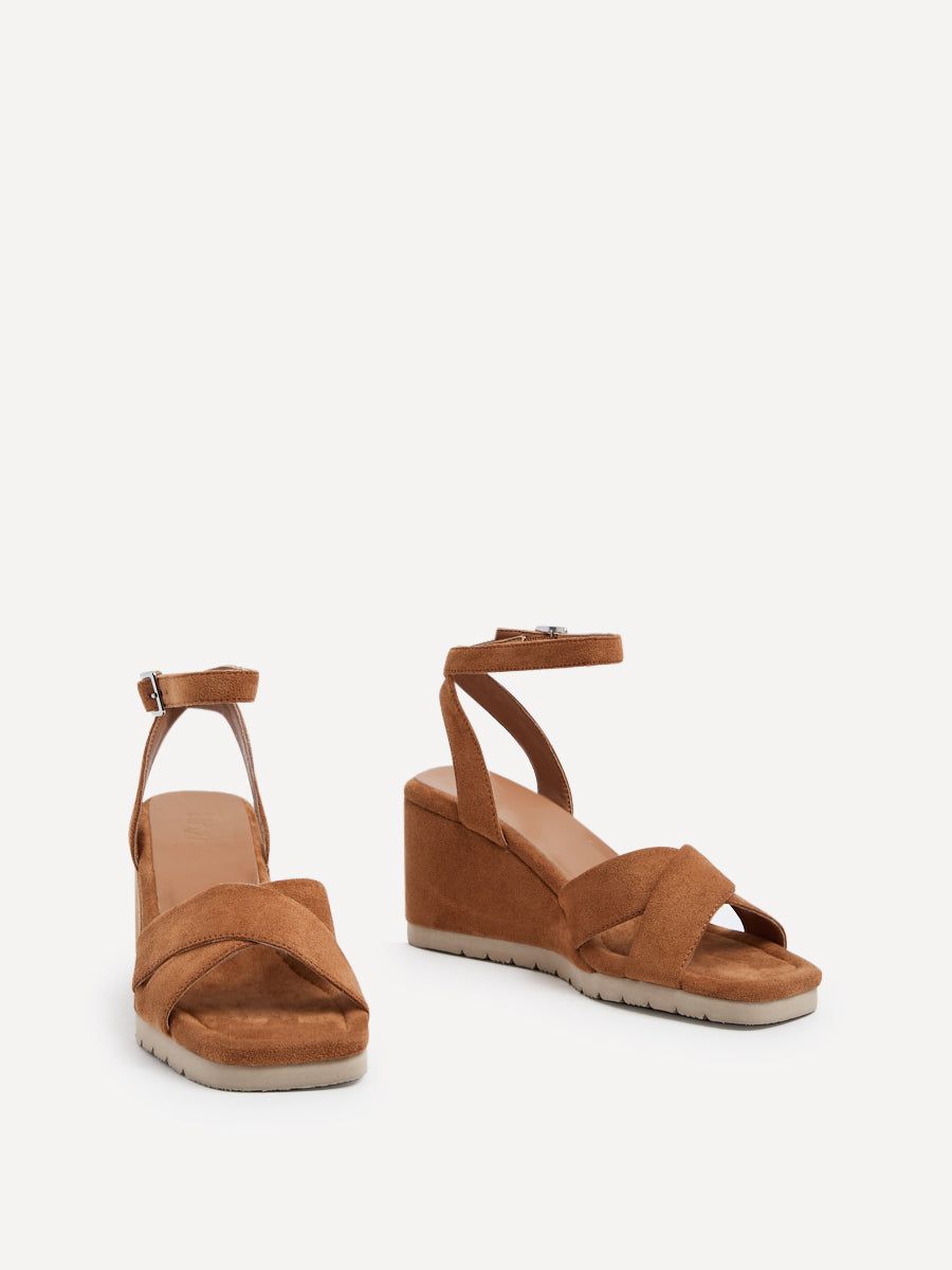Linzi Imogen Tan Faux Suede Covered Crossover Wedge image 3