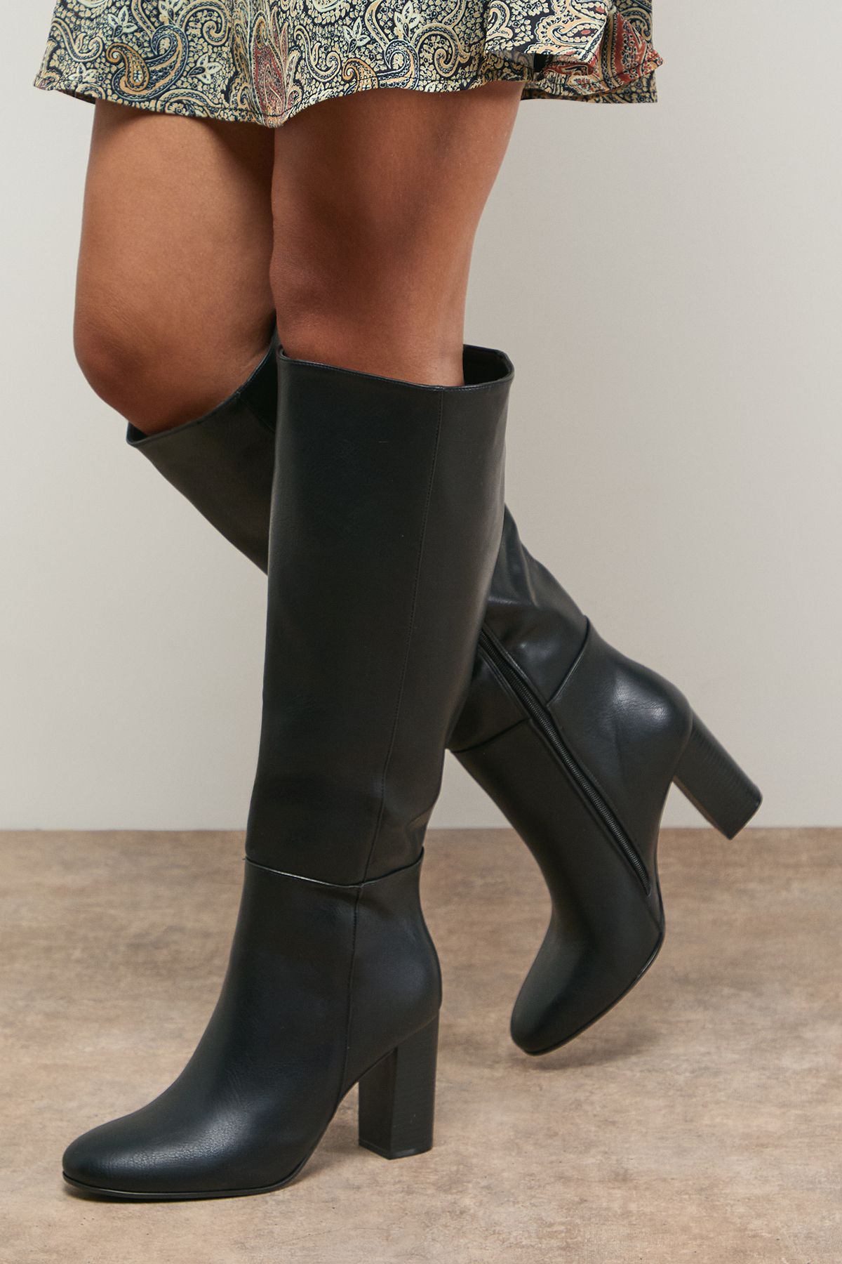 Oasis Tamsin Faux Leather Stacked High Block Heel Knee Boots Black image 1