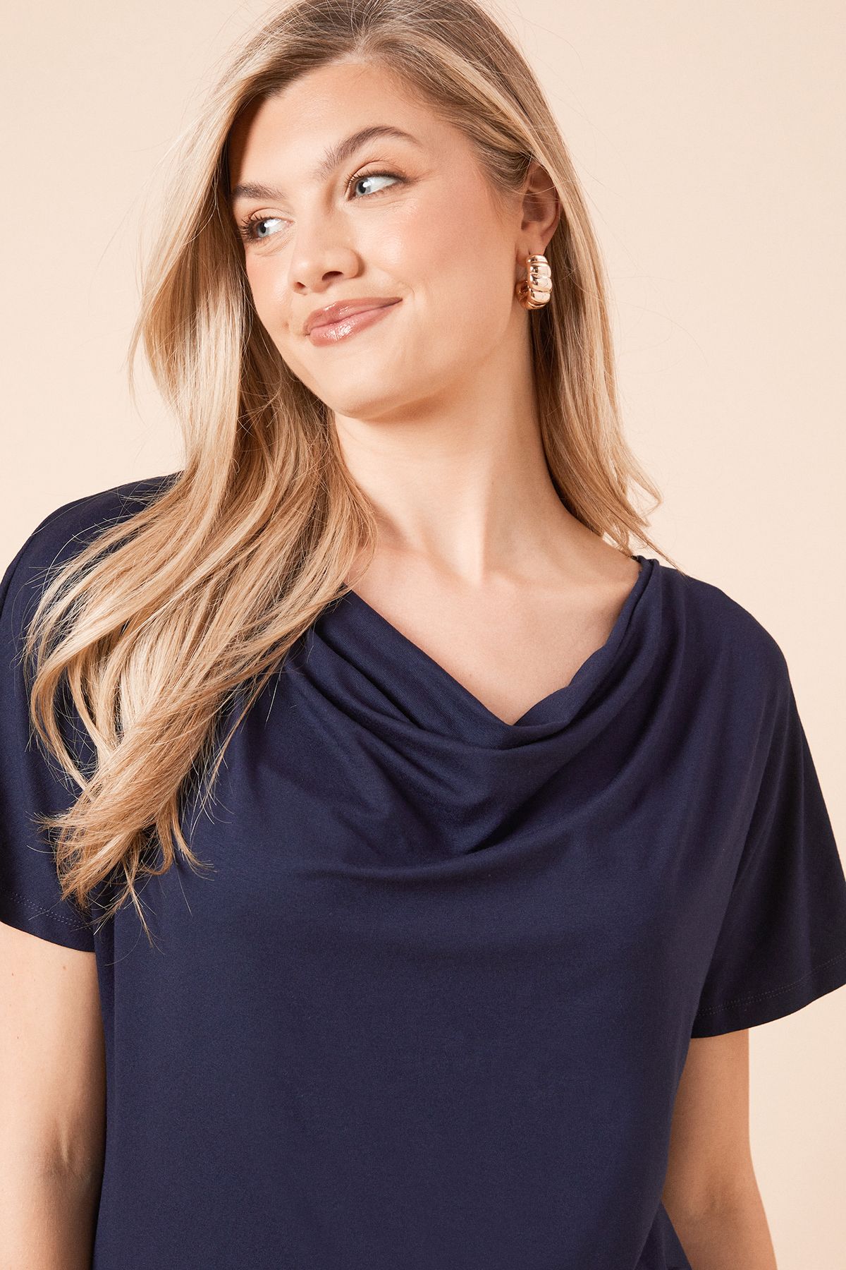 Dorothy Perkins Cowl Neck T Shirt Navy image 3