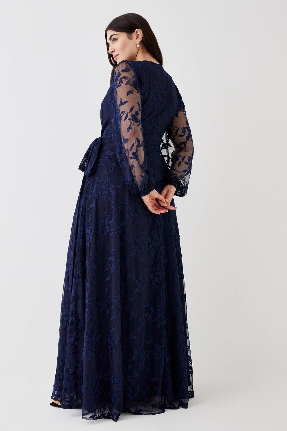Coast Plus Size Embroidered Mesh Wrap Bridesmaids Dress Navy image 3