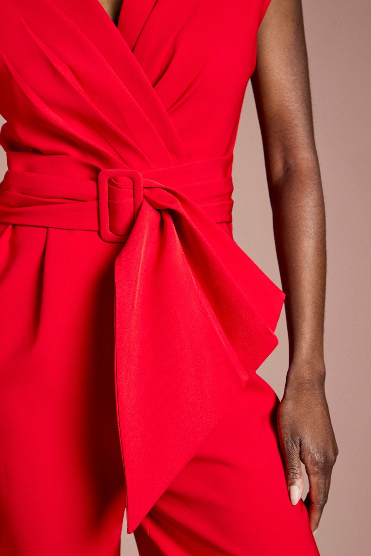 Coast Belted Crepe Jumpsuit Red image 5