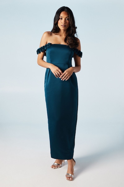 Coast Floral Bardot Satin Bridesmaid Dress Navy