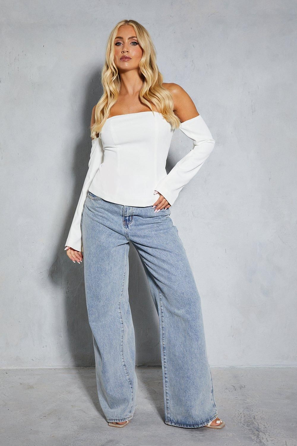 MissPap Bardot Structured Zip Back Top Ivory image 2