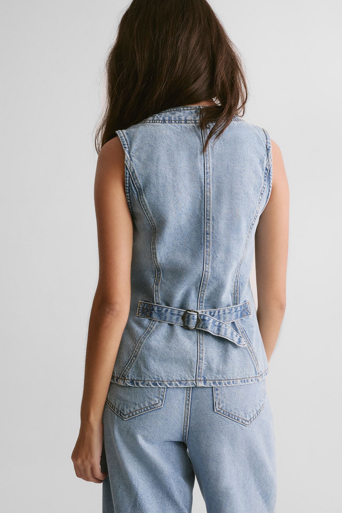 NastyGal The Longline Denim Waistcoat Vintage Wash image 4