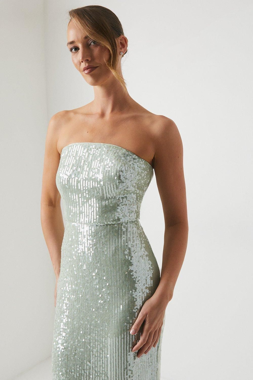 Coast Sequin Bandeau Column Bridesmaid Dress Sage image 4