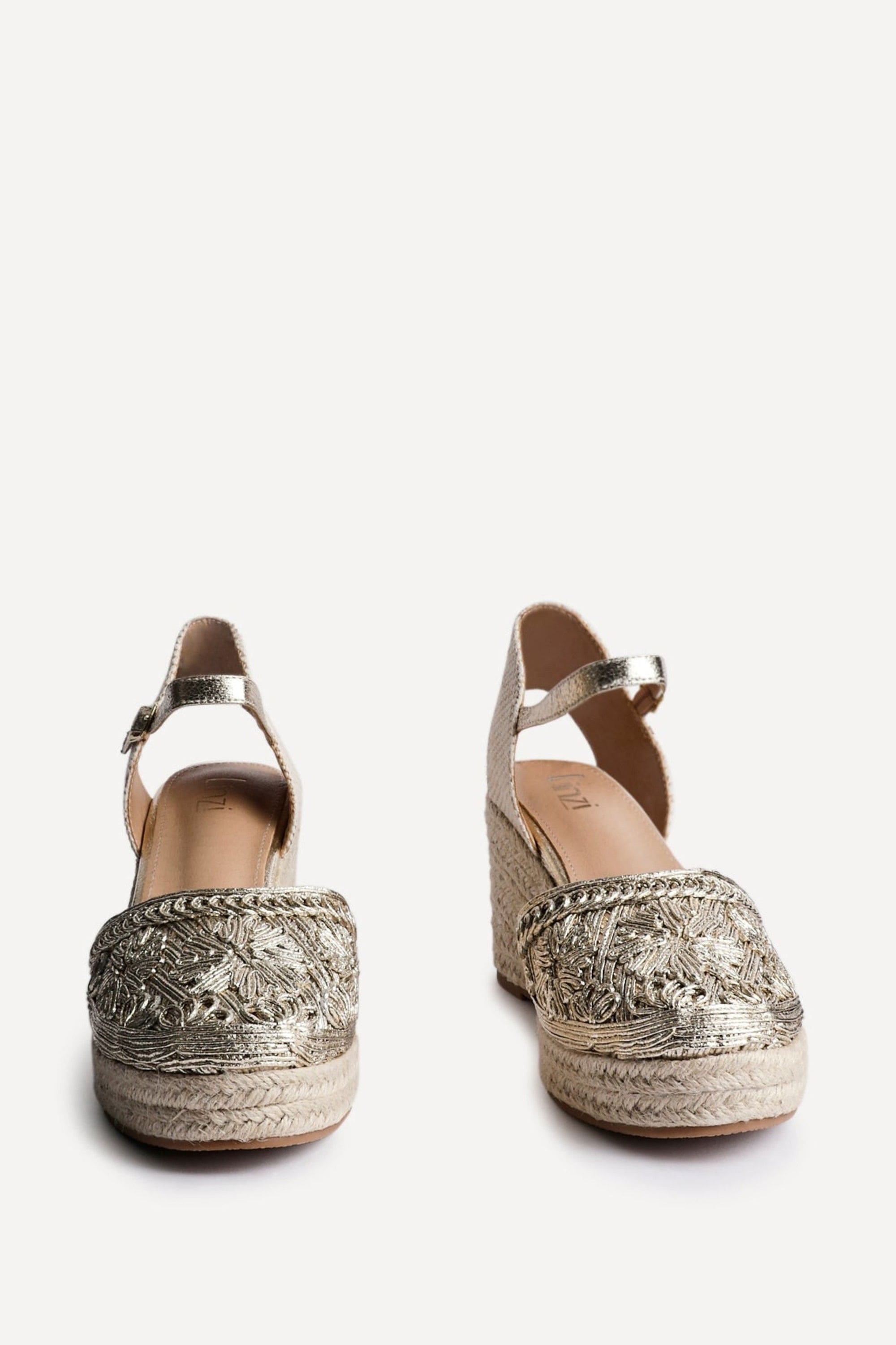 Linzi Mystic Gold Embroidered Closed-Toe Espadrille Wedge image 3