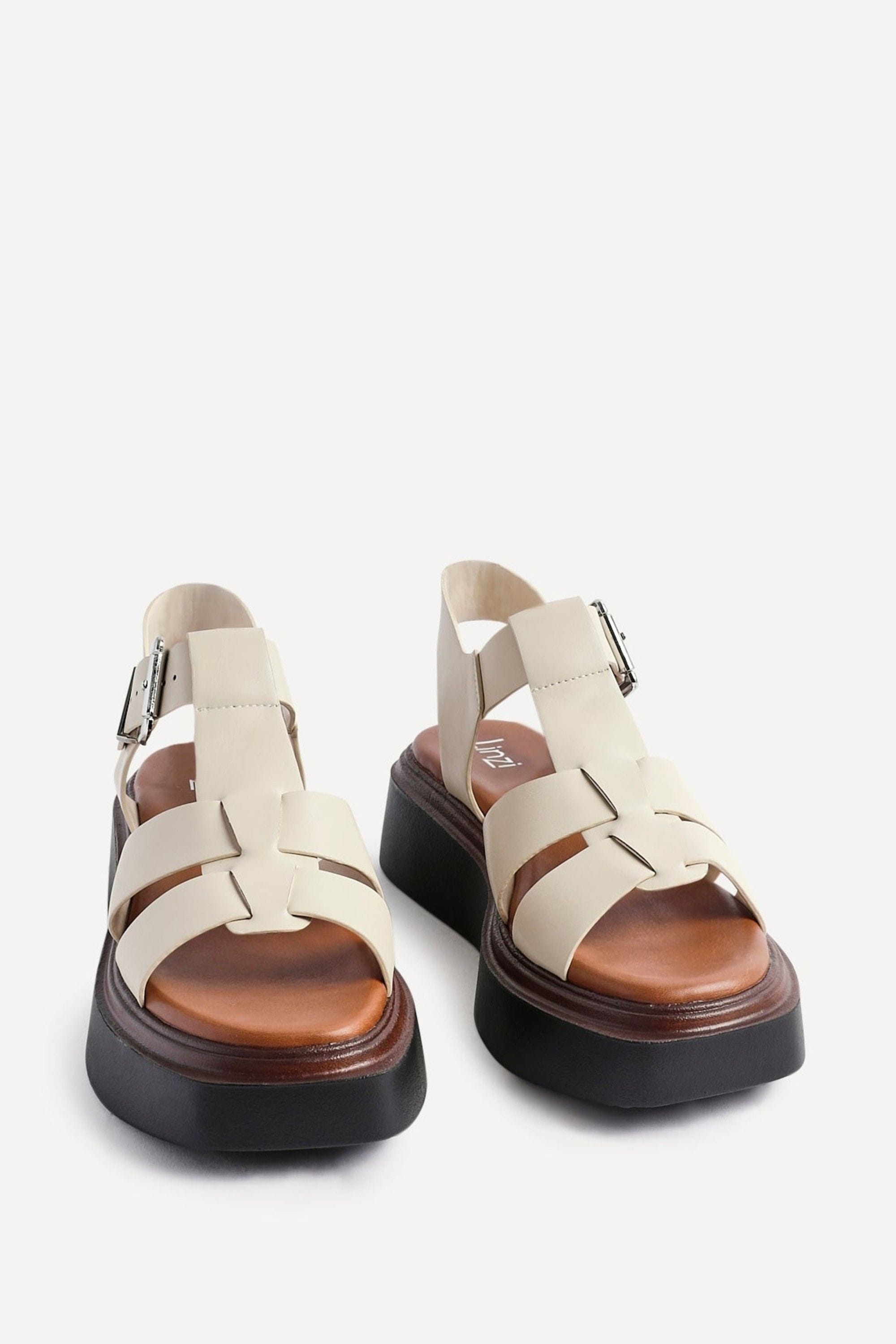 Linzi Retract Beige Faux Leather Gladiator Style Flatform Sandals image 3