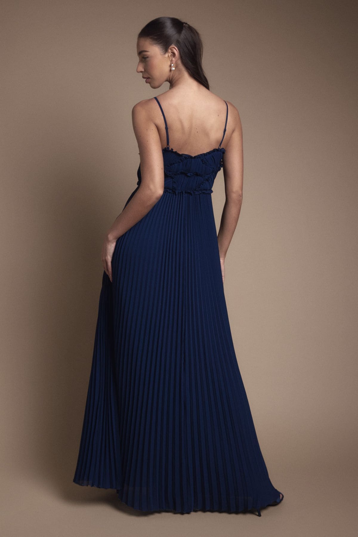 Oasis Oasis By Coast Strappy Pleated Bridesmaid Dress With Ruffle Detail Navy image 3