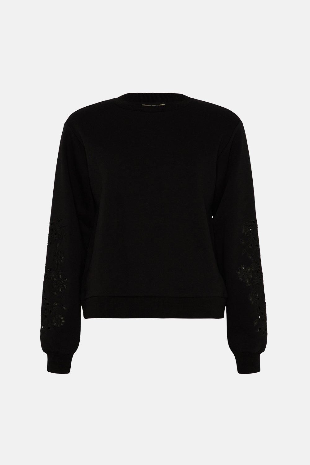 Oasis Embroidered Broderie Sleeve Sweatshirt Black image 4