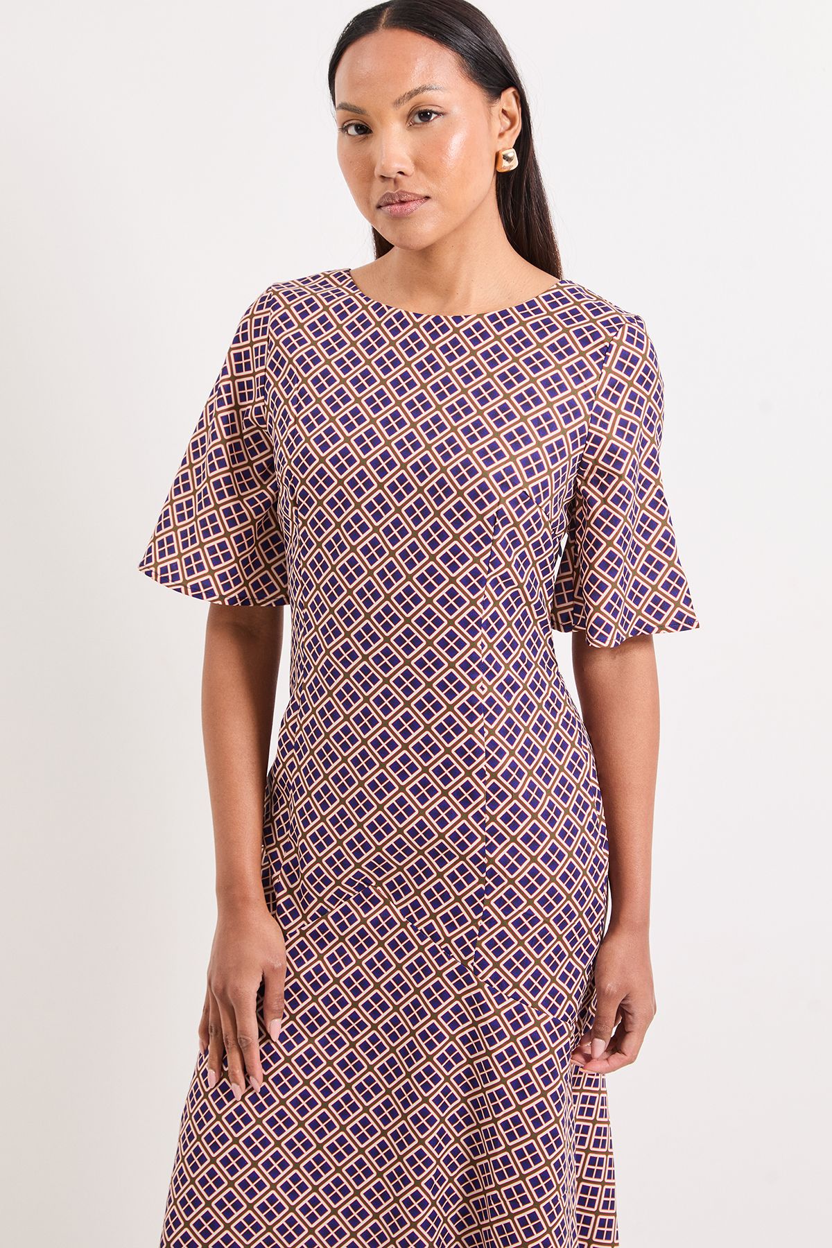 Principles Printed Crepe Fishtail Maxi Dress Blue image 4