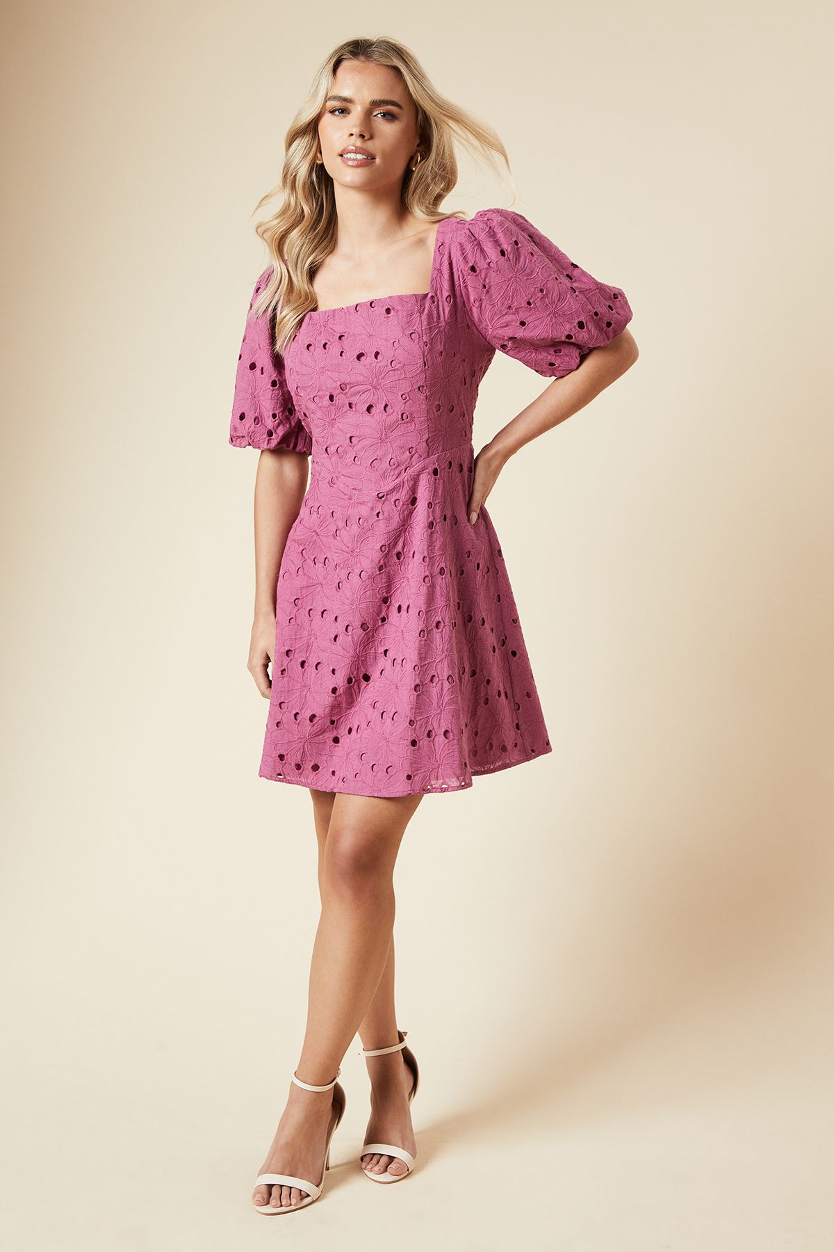 Dorothy Perkins Petite DP Luxe Lace Puff Sleeve Mini Dress Rose image 1
