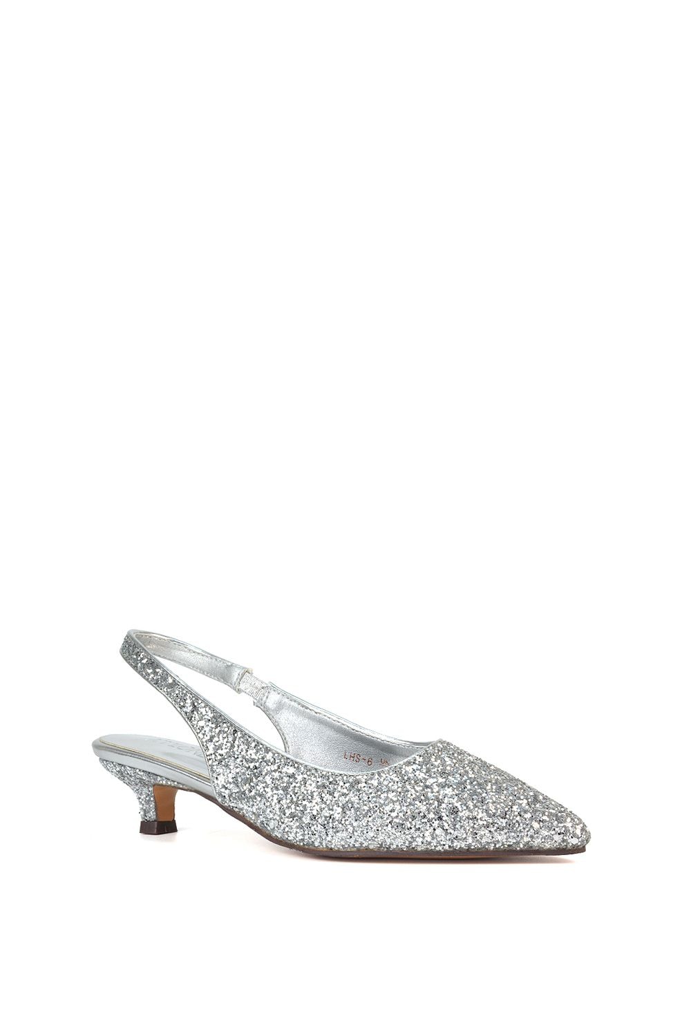 XY London 'Gerri' Pointed Toe Glitter Slingback Kitten Heel Court Shoes image 2