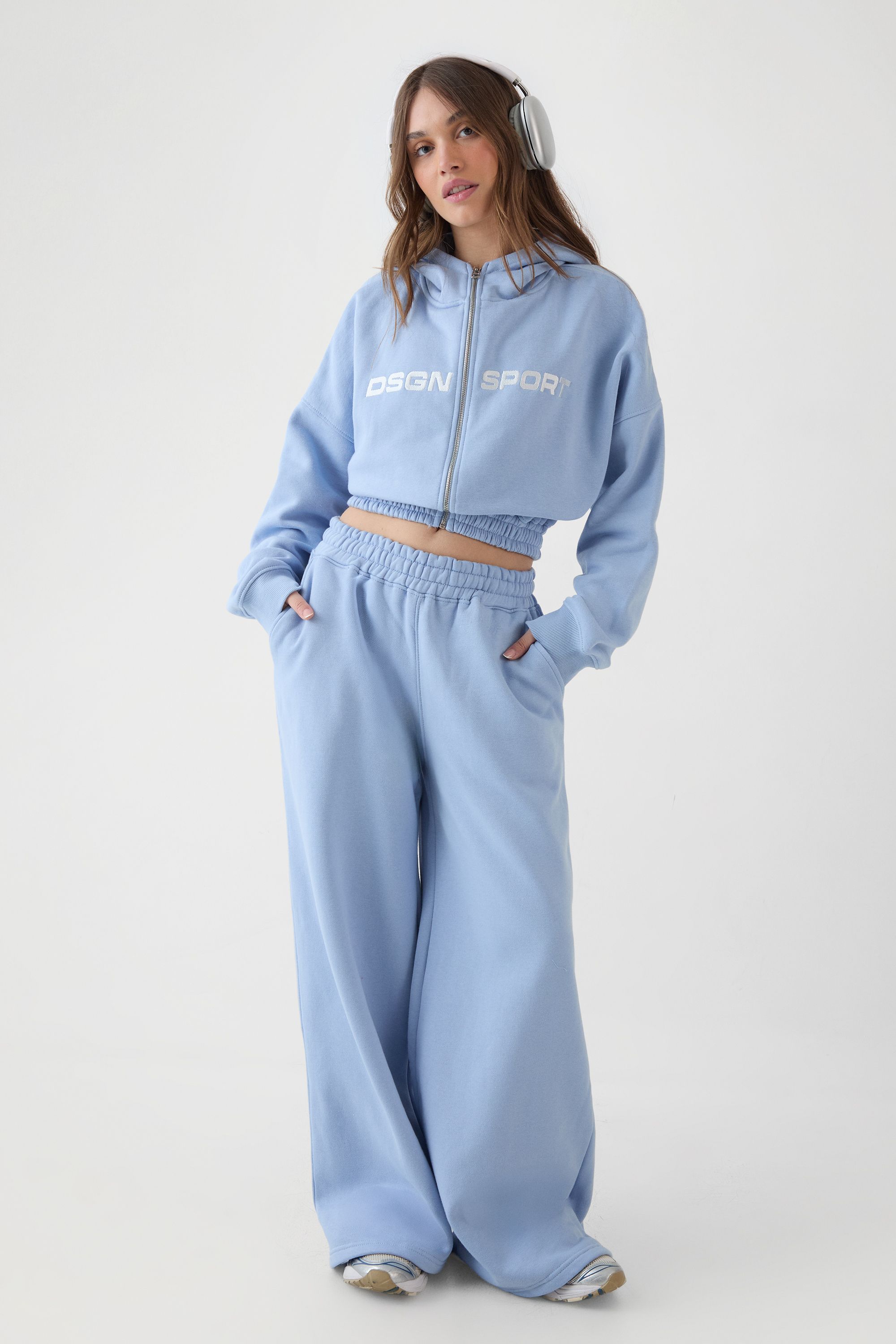 DSGN Studio DSGN Studio Funnel Neck Zip Through Hooded Tracksuit Light Blue