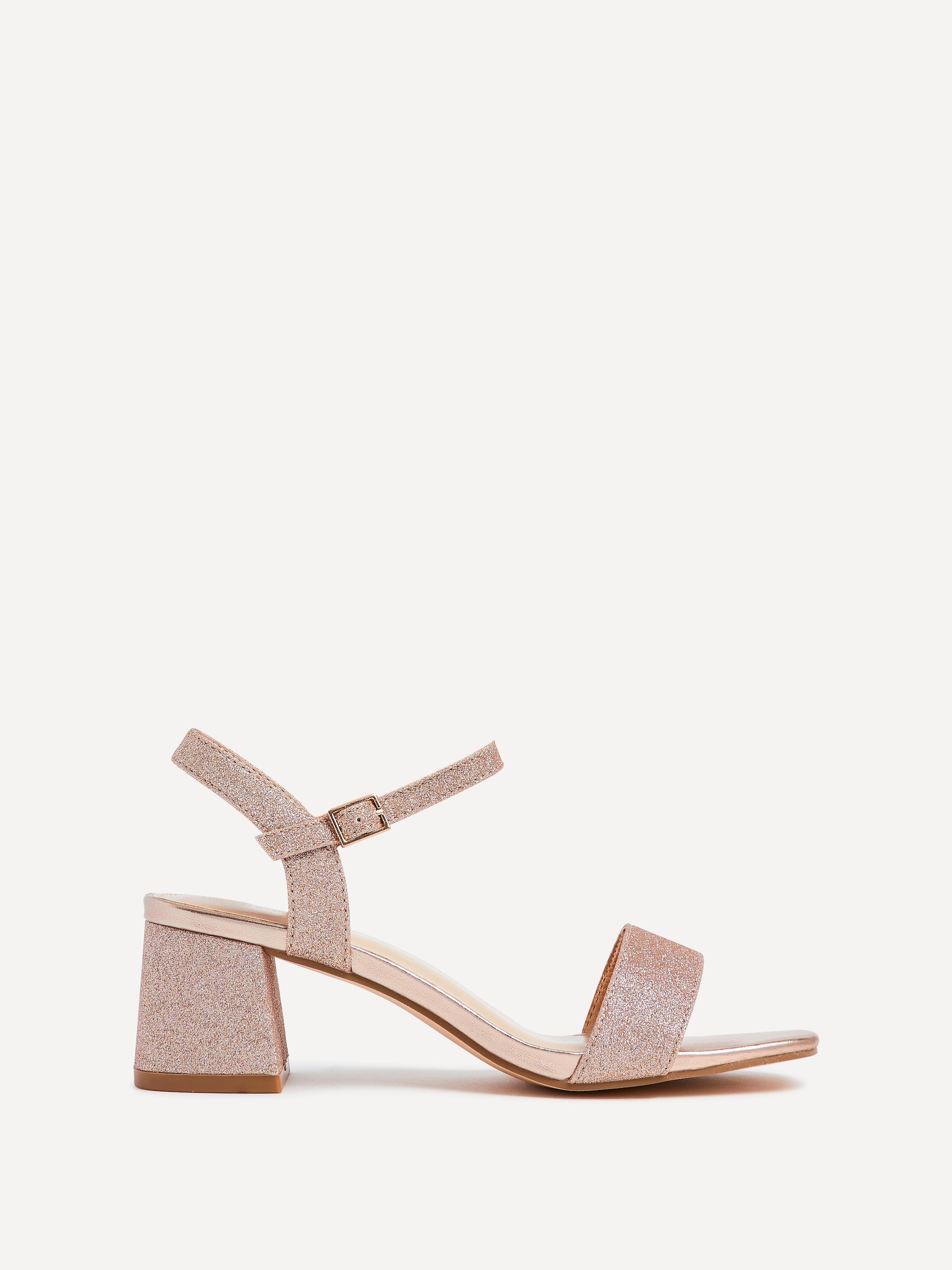 Linzi Darcie Rose Gold Glitter Low Chunky Block Heeled Sandal image 1