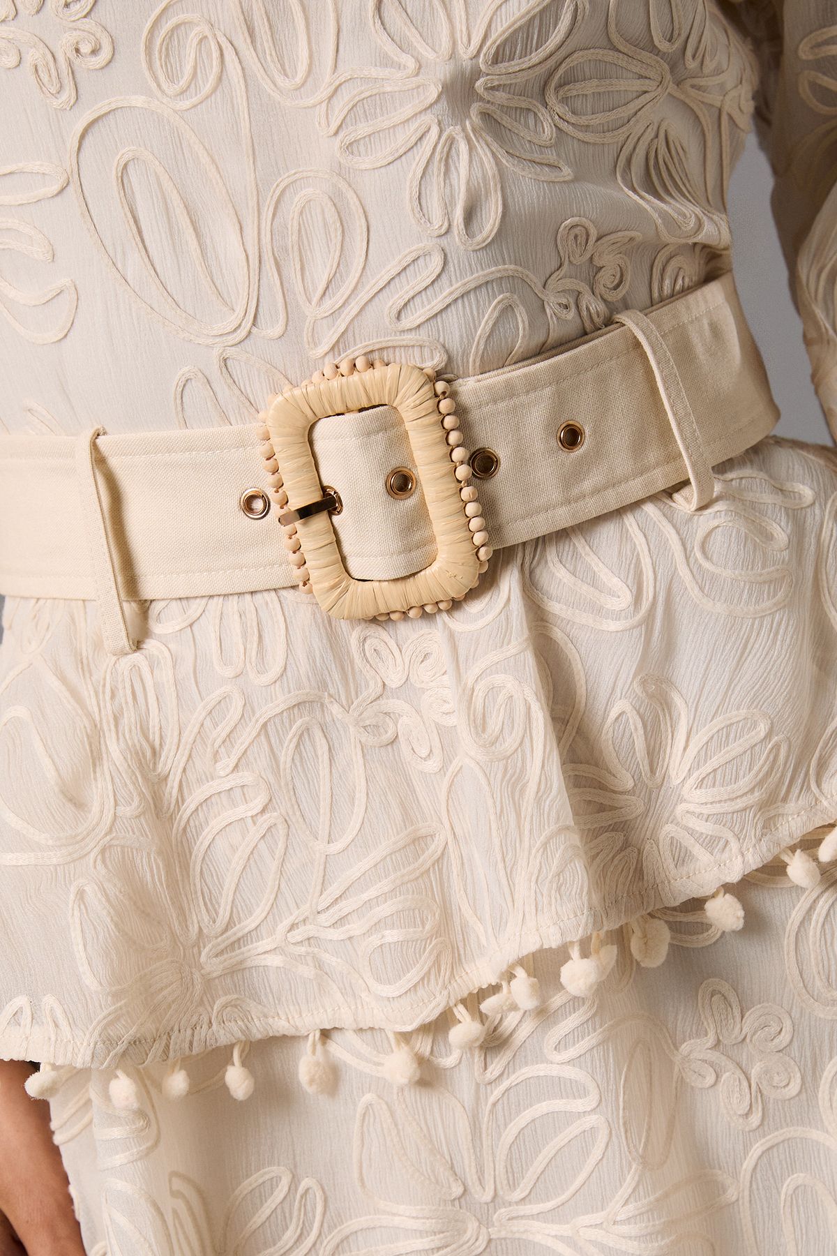 Coast Long Sleeve Tiered Skirt Mini Dress With Belt Cream image 5