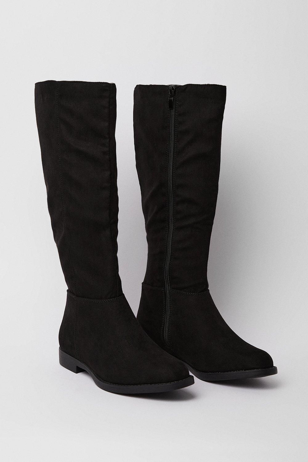 Dorothy Perkins Wide Fit Karla Knee High Flat Boots Natural Black image 3
