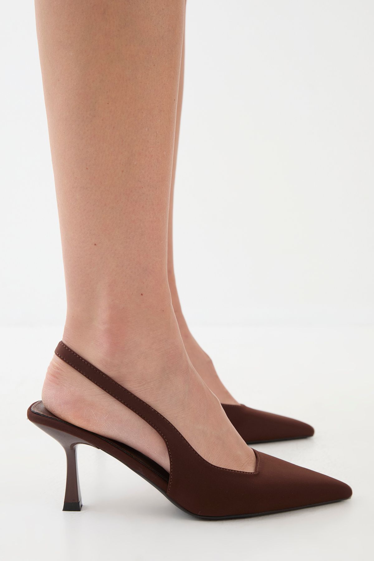 MissPap Faux Suede High Stiletto Heel Sling Back Court Shoes Brown image 1