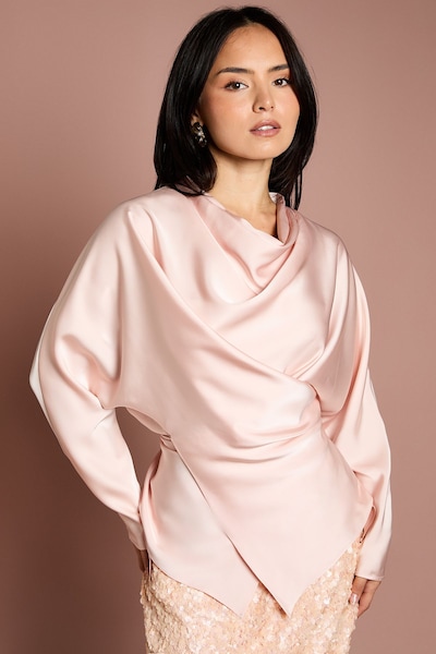 Coast Petite Cowl Neck Long Sleeve Blouse Champagne