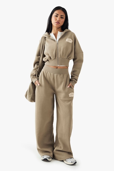 DSGN Studio DSGN Studio Sport Bubble Slogan Straight Leg Jogger Washed Khaki