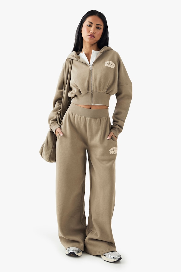 DSGN Studio DSGN Studio Sport Bubble Slogan Straight Leg Jogger Washed Khaki